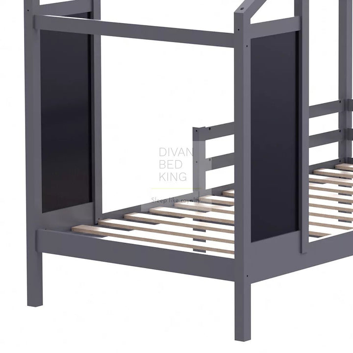 Pamina Grey Treehouse 3ft Single Bed Wooden with Blackboard & Canopy Kids Sleeper Pine House Low Childs