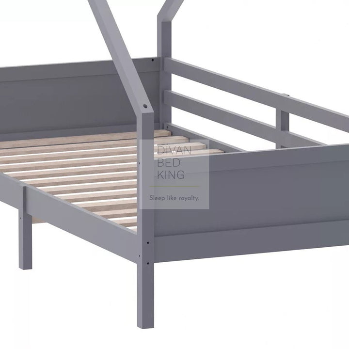 Contessa Grey Treehouse 3ft Single Bed Wooden with Canopy Kids Sleeper Pine House Low Childs