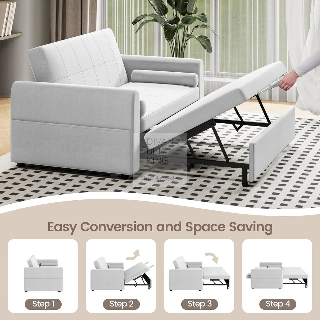 Kimora Grey Linen Smart Daybed Sofa Bed with USB & Type C Charging and Matching Pillows