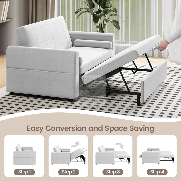 Kimora Grey Linen Smart Daybed Sofa Bed with USB & Type C Charging and Matching Pillows