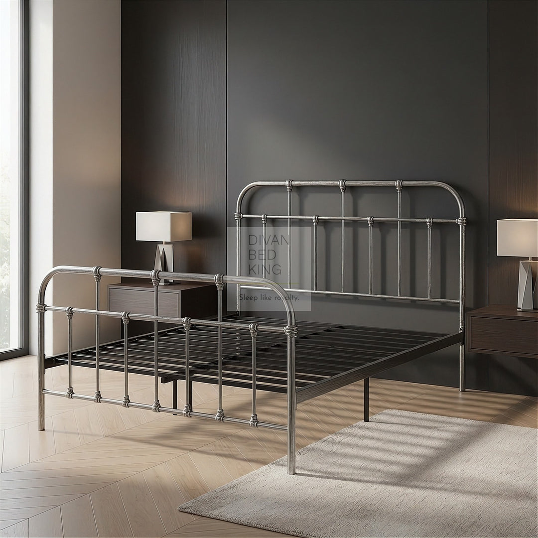Bellamy Antique Steel Grey Metal Hospital Style Bed Frame