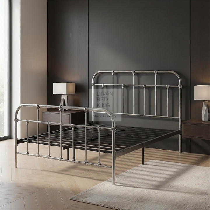 Bellamy Antique Steel Grey Metal Hospital Style Bed Frame