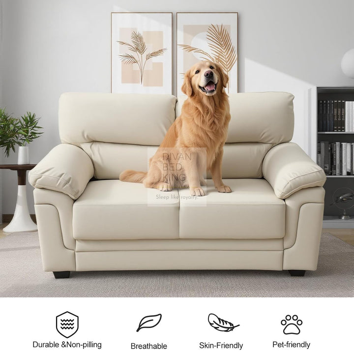 Delgado Luxury Beige Leather Sofa Couch Settee with Pocket Spring & Reflex Foam Support