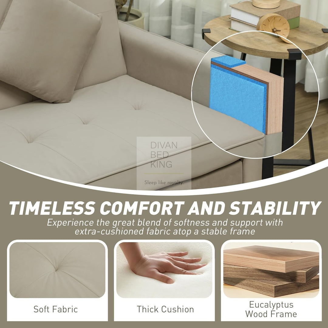 Ramiro Biege Brushed Cotton 3-in-1 Sofa Bed 3 Seater with Storage