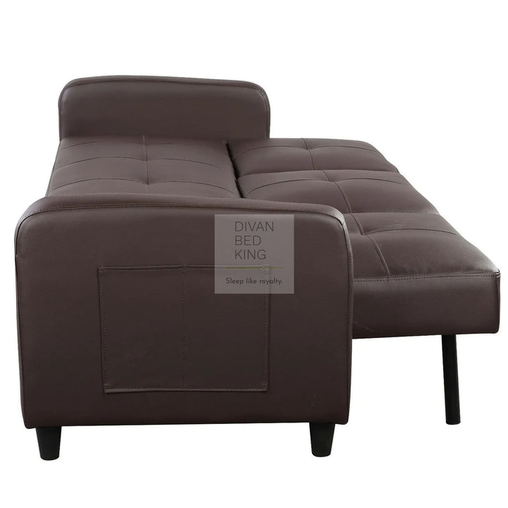 Salazar Brown Leather 3 Seater Sofa Bed with Cup Holders, Armrest and Side Storage Pockets