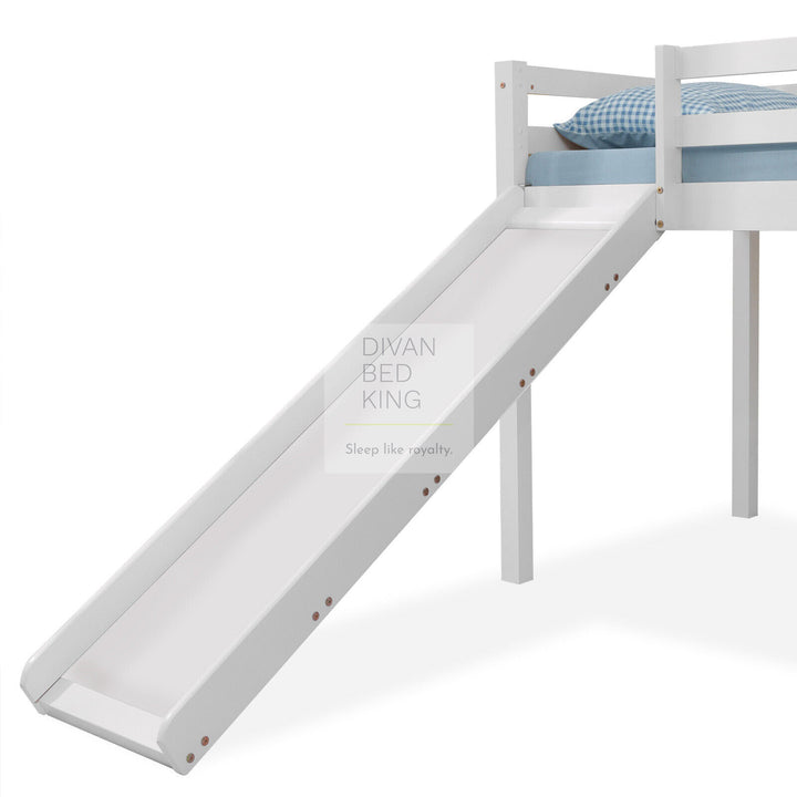 Timothy Slide Kids White Wooden Mid Sleeper Cabin Bunk Bed with Ladder