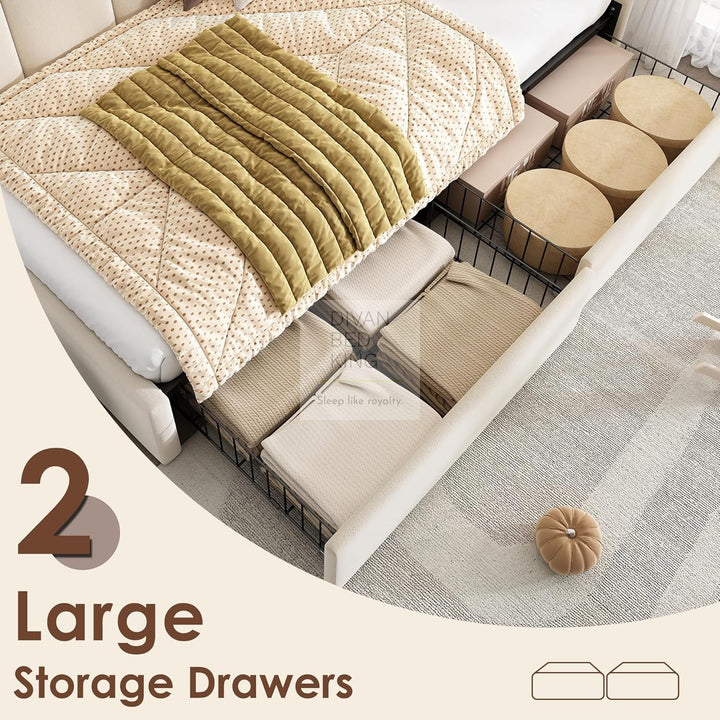 Novara Beige Plush Velvet 2 Drawer Corner 2 Seater Daybed Sofa Bed Couch