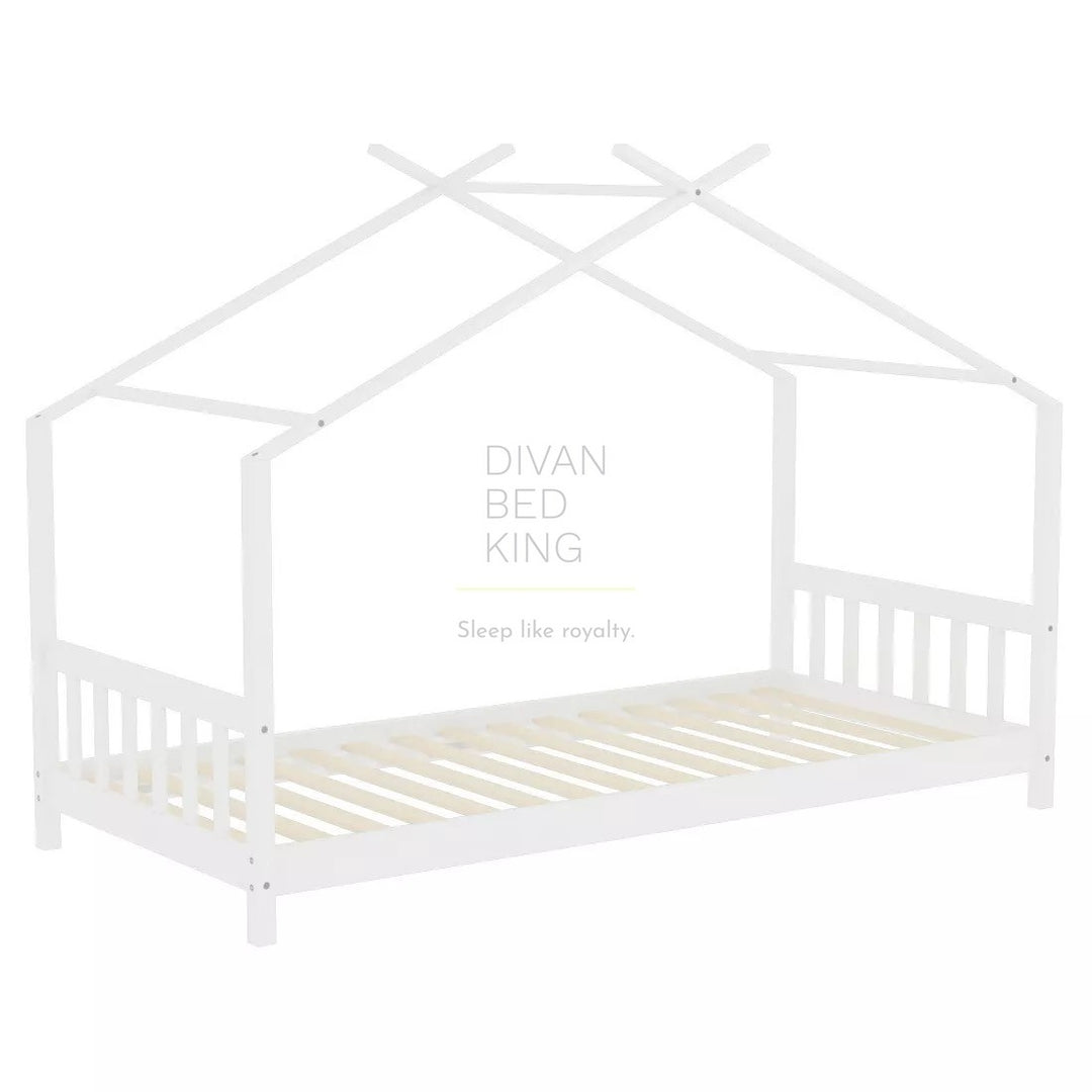 Umberto White Treehouse 3ft Single Bed Wooden with Canopy Kids Sleeper Pine House Low Childs