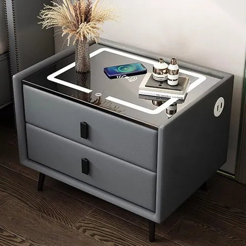 Elara Grey 2 Drawer Smart LED Bedside Table