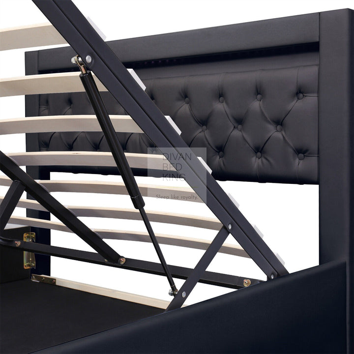 Santiago LED Black Leather Ottoman Storage Bed