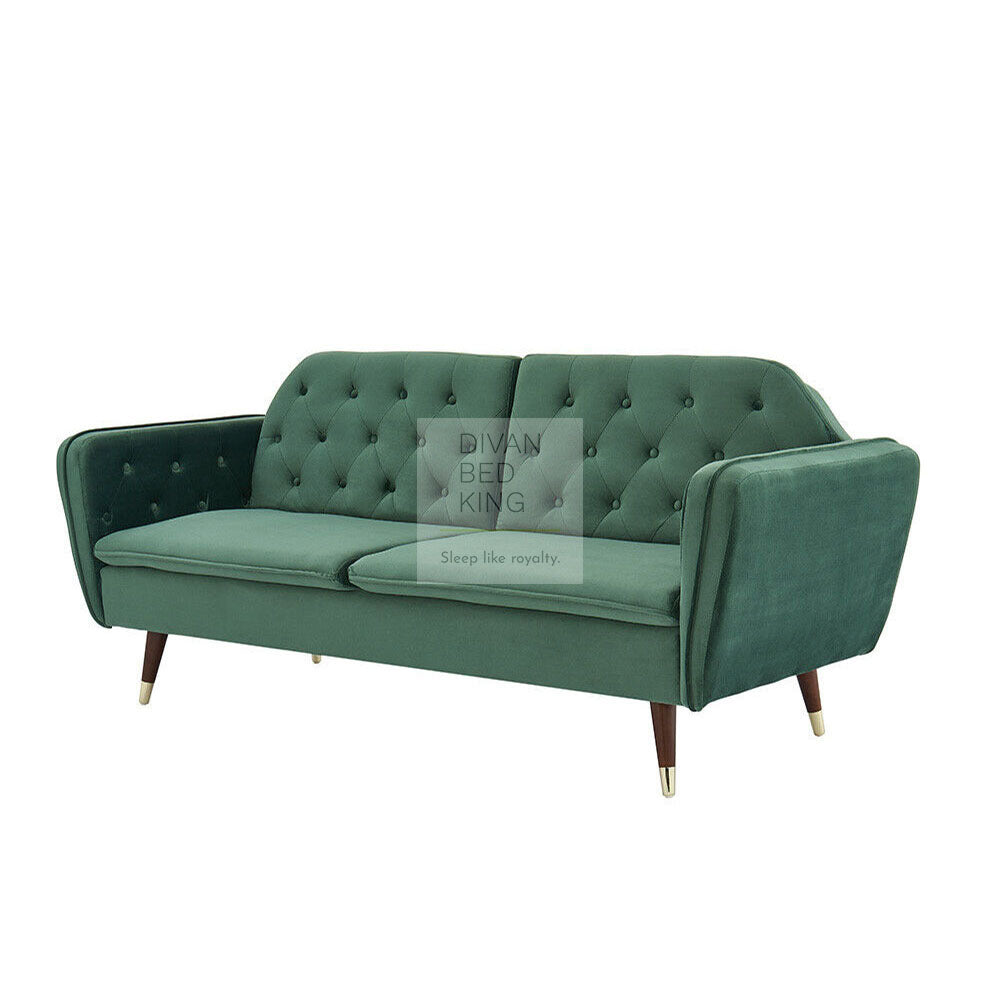 Regine Green Plush Velvet 3 Seater Sofa Bed