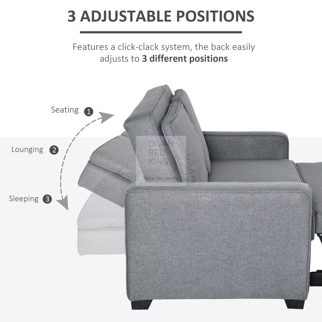 Avalos Grey Linen Convertible Sofa Bed with Large Pillows