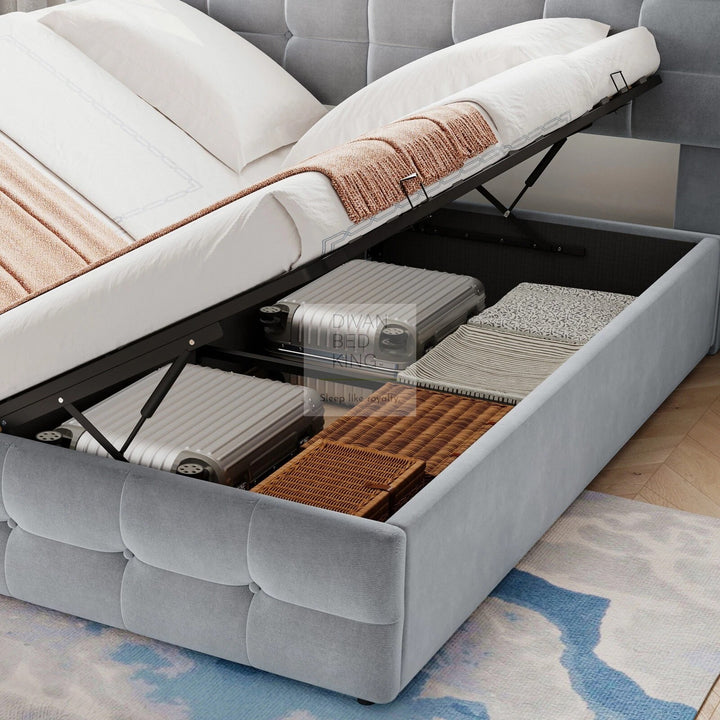 Contessa 2-in-1 Split & Link Side Lift Grey Velvet Ottoman Bed