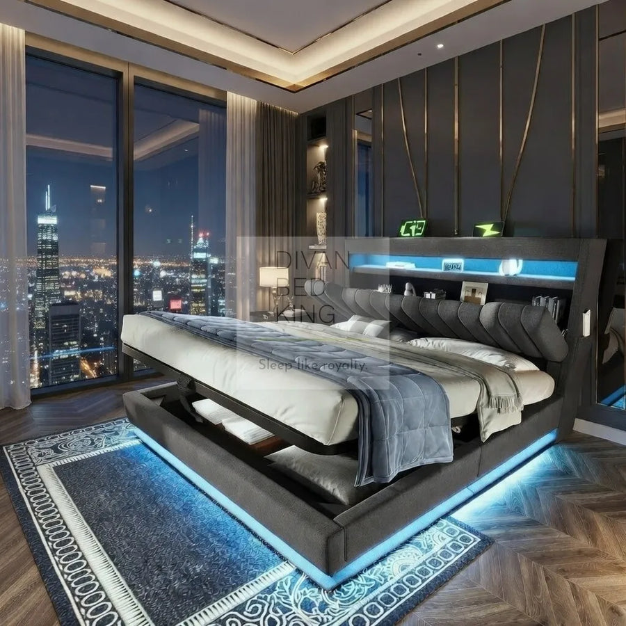 Moreno Charcoal Grey Linen Smart LED Bed