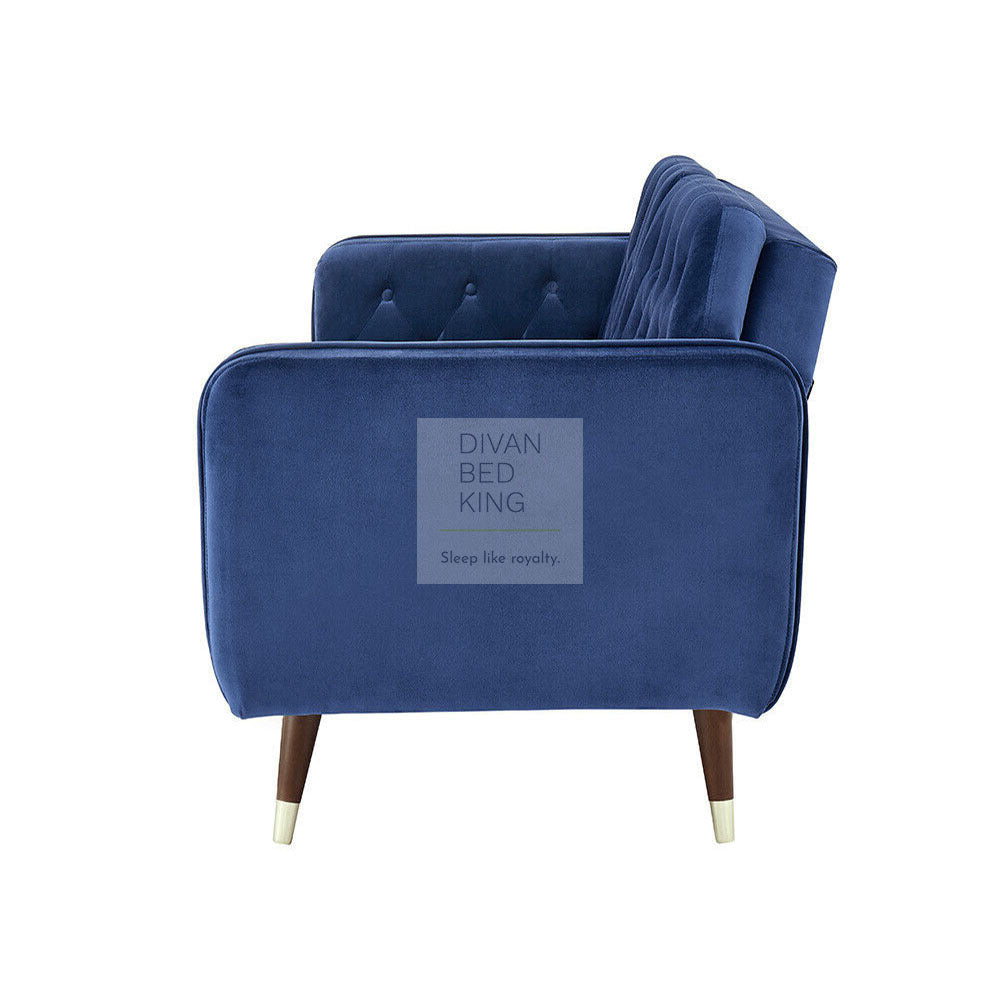 Regine Blue Plush Velvet 3 Seater Sofa Bed