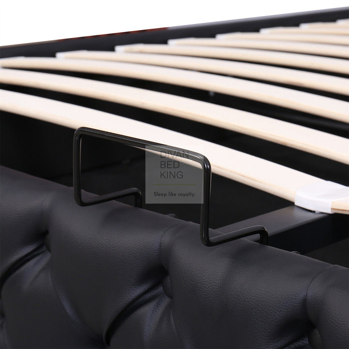 Santiago LED Black Leather Ottoman Storage Bed