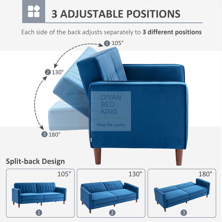 Bronson Blue Plush Velvet 3 Seater Sofa Bed