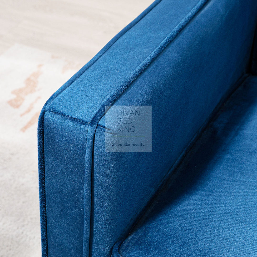 Bronson Blue Plush Velvet 3 Seater Sofa Bed