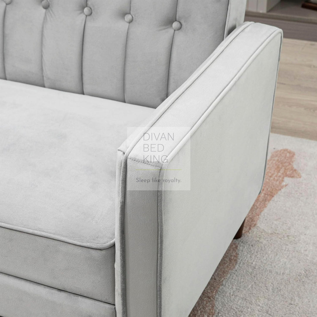 Bronson Silver Plush Velvet 3 Seater Sofa Bed