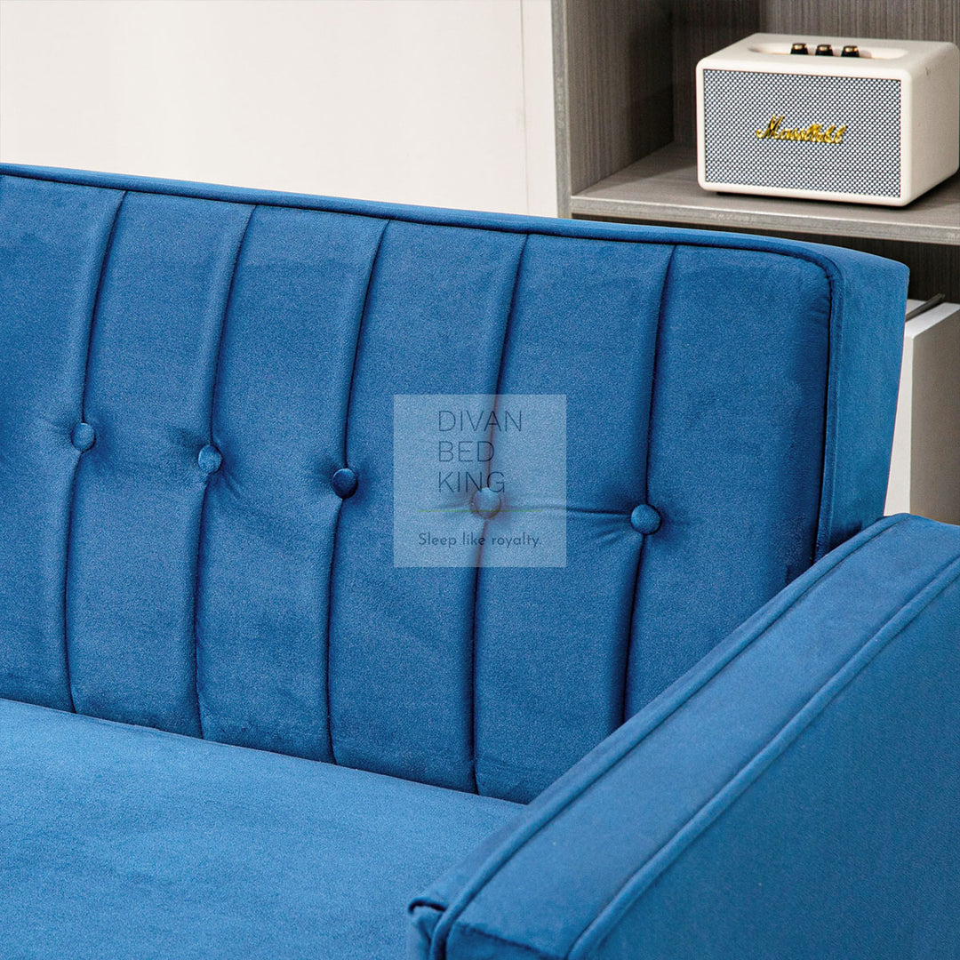 Bronson Blue Plush Velvet 3 Seater Sofa Bed