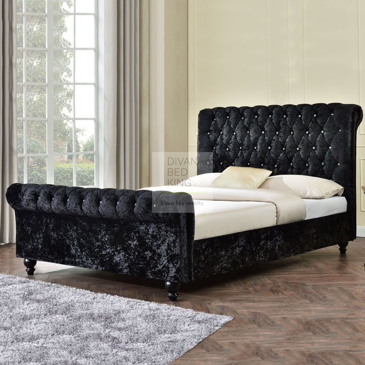 Fabrice Sleigh Luxury Storage Fabric Scroll Bed Frame