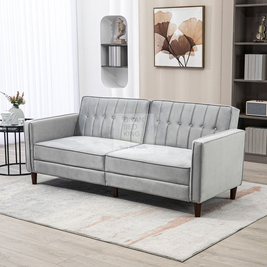 Bronson Silver Plush Velvet 3 Seater Sofa Bed