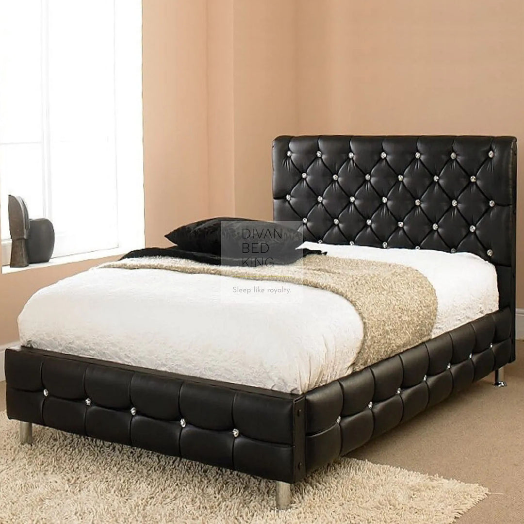 Emma Crystal Diamante 6FT Super King Size Modern Leather Bed