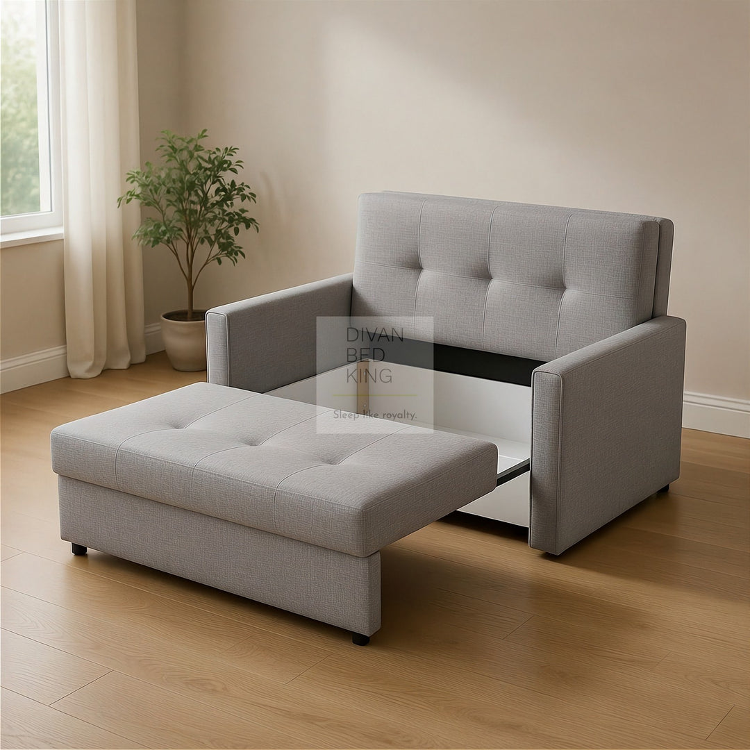 Salerno Light Grey Cotton 3 in 1 Sofa Bed 2 Seater with Storage