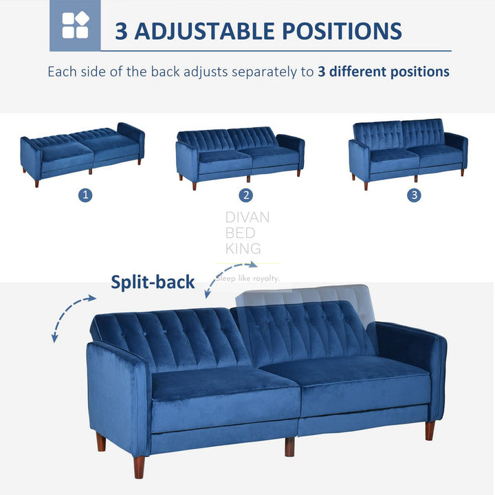 Bronson Blue Plush Velvet 3 Seater Sofa Bed