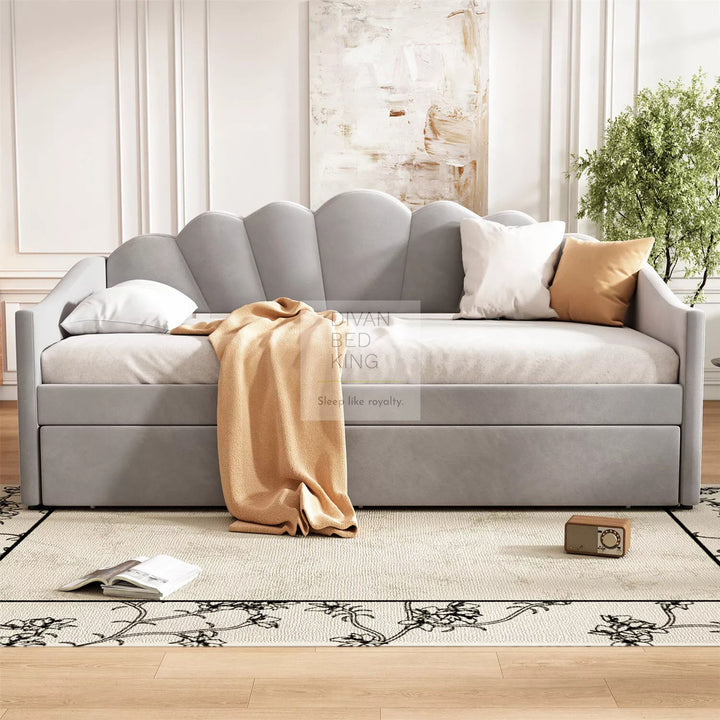 Giovanni Grey Plush Velvet 3 Seater Daybed Sofa Bed Trundle Guest