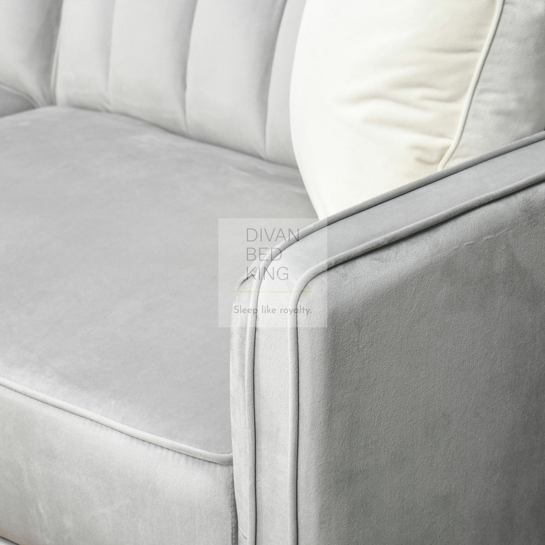 Bronson Silver Plush Velvet 3 Seater Sofa Bed