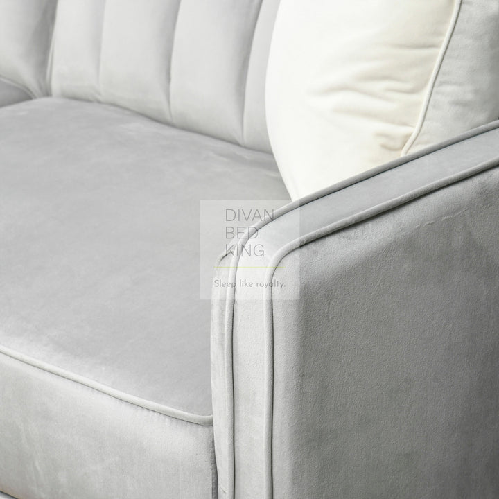 Bronson Silver Plush Velvet 3 Seater Sofa Bed