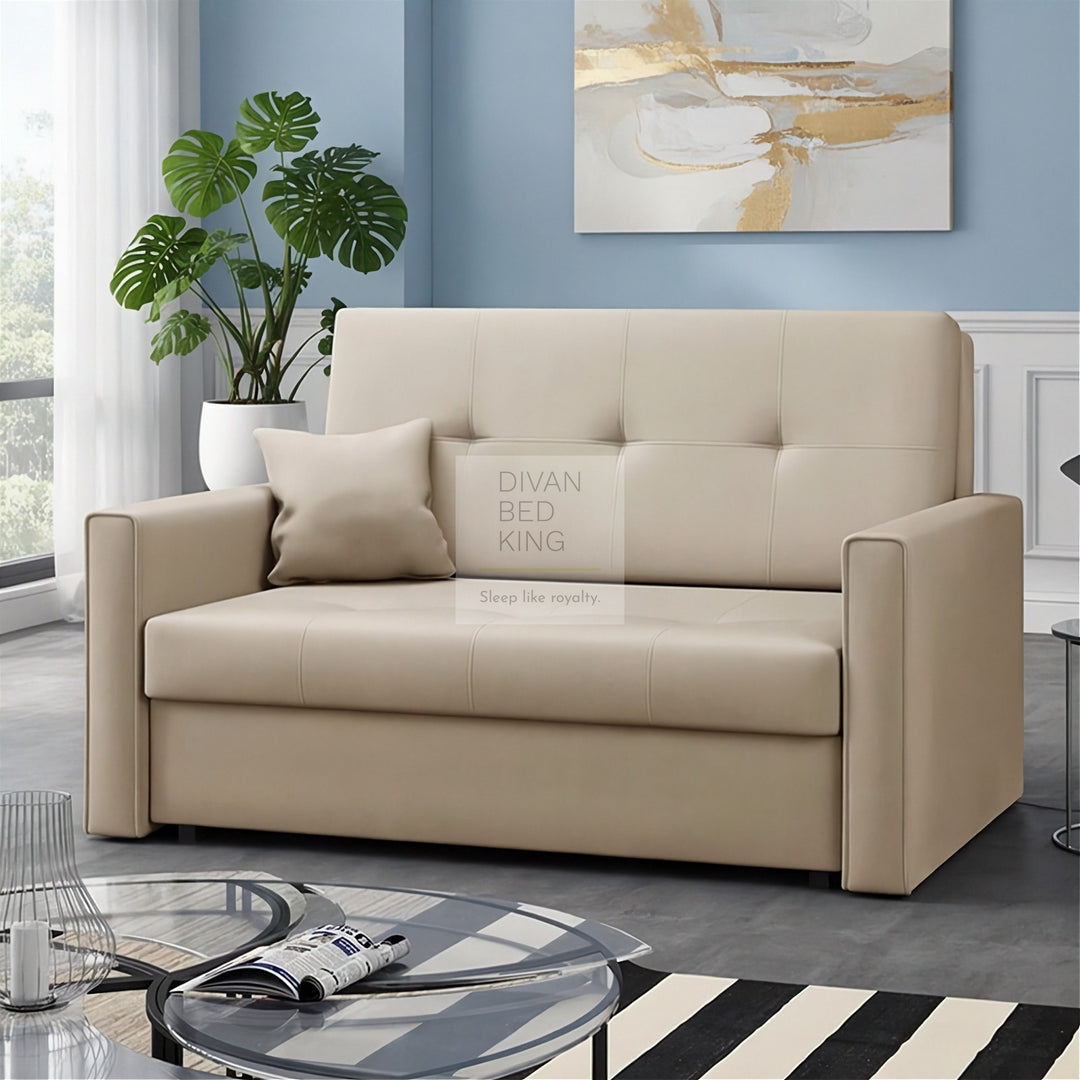 Salerno Beige Cotton 3 in 1 Sofa Bed 2 Seater with Storage