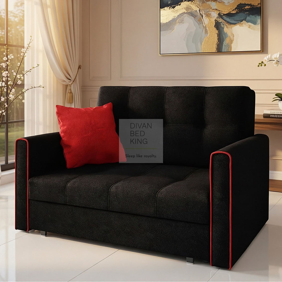 Salerno Black and Red 3 in 1 Sofa Bed 2 Seater with Storage