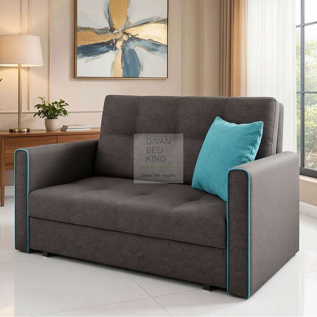 Salerno Grey and Blue 3 in 1 Sofa Bed 2 Seater with Storage