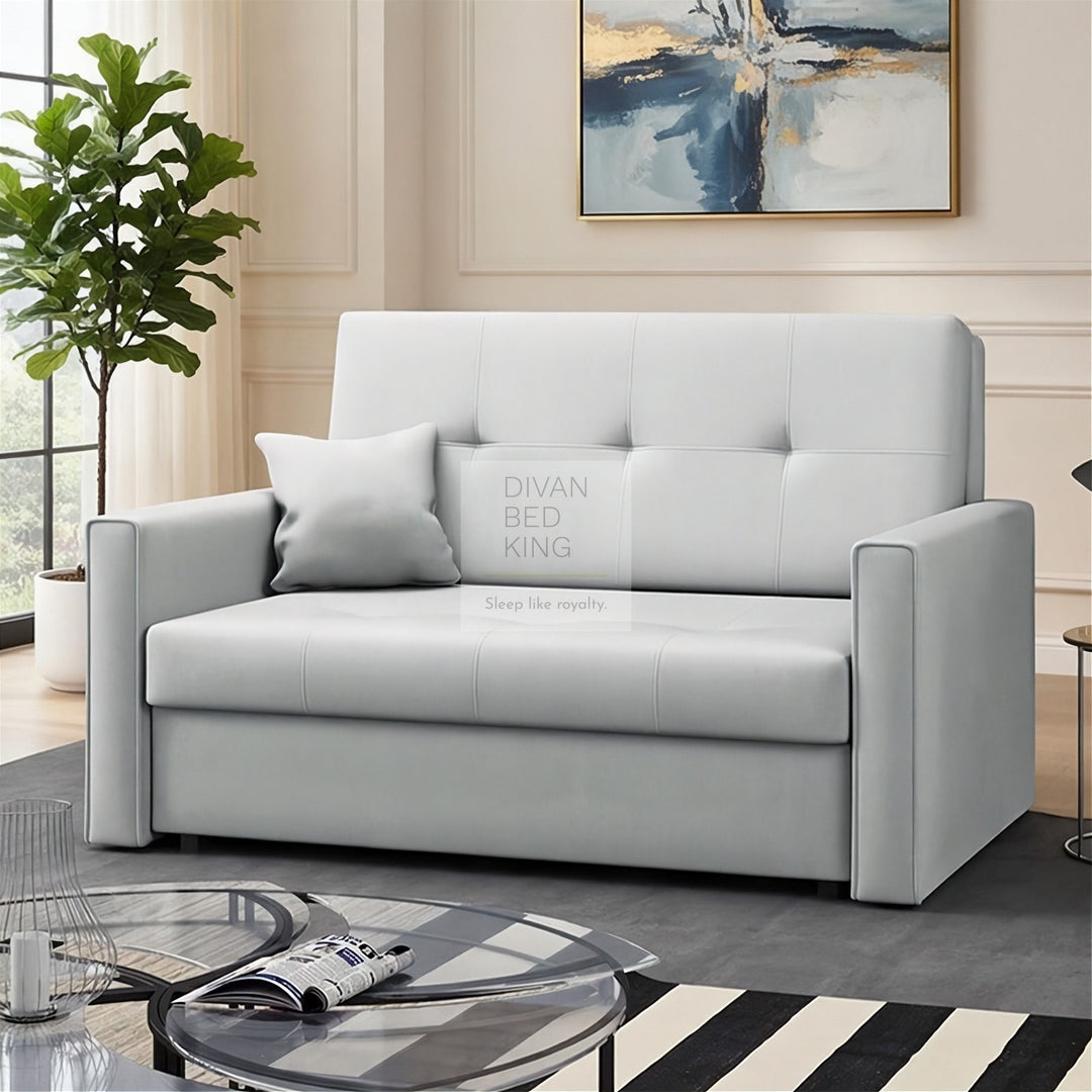 Salerno Light Grey Cotton 3 in 1 Sofa Bed 2 Seater with Storage