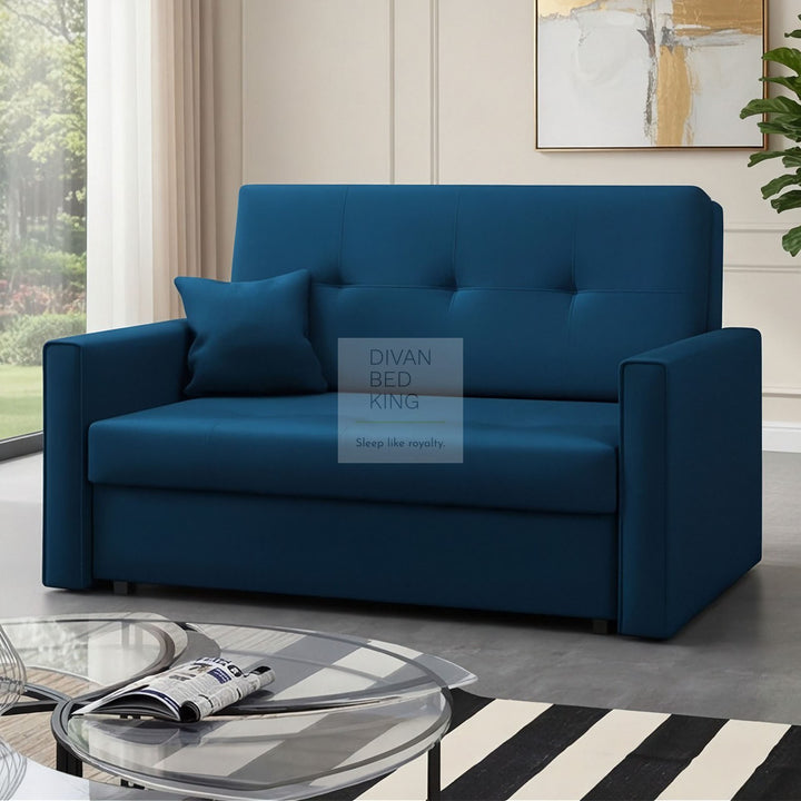 Salerno Midnight Blue Cotton 3 in 1 Sofa Bed 2 Seater with Storage