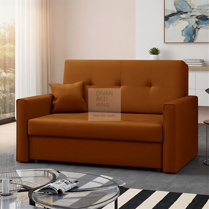 Salerno Turmeric Cotton 3 in 1 Sofa Bed 2 Seater with Storage