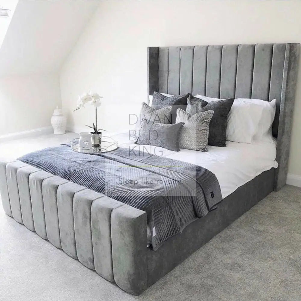 Allisa Luxury Wing Bed Frame with Tall Headboard Divan Bed King