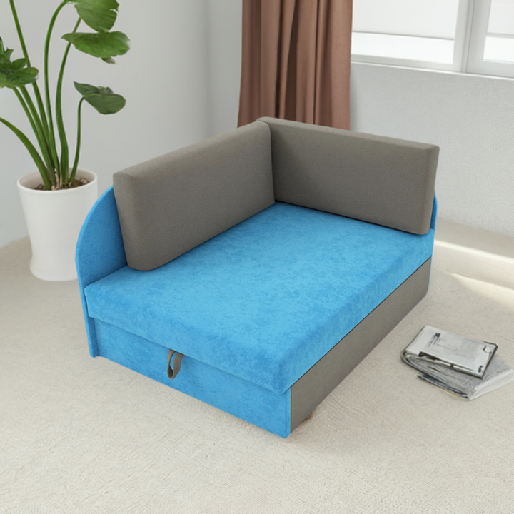 Cuboid Blue Grey Cotton Corner Sofa Bed with Storage