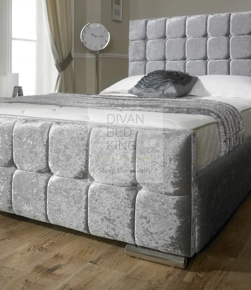 Leya Cube Crushed Velvet Fabric Upholstered Bed Frame