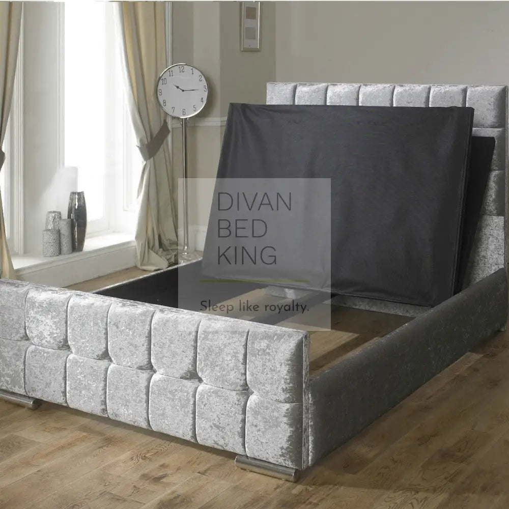 Leya Cube Crushed Velvet Fabric Upholstered Bed Frame