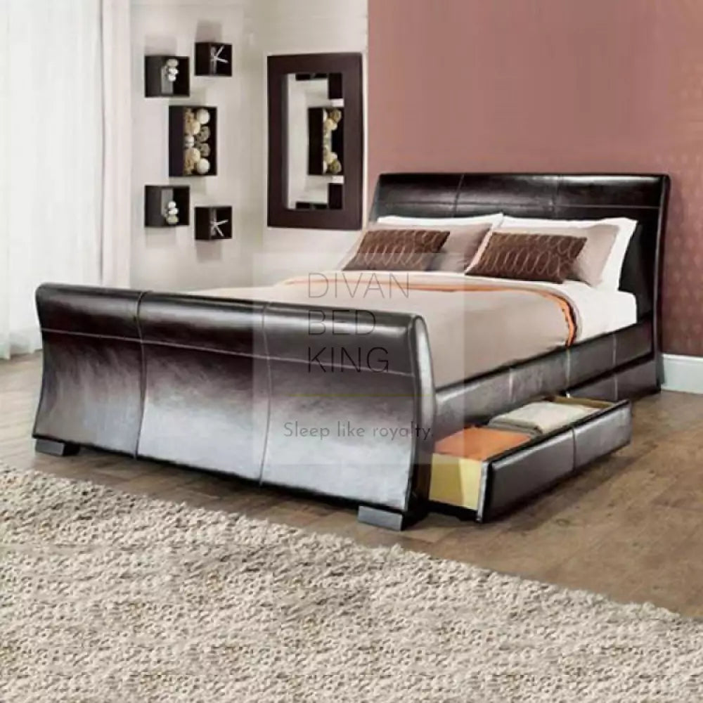 Marisa 4 Drawers Leather Storage Sleigh Bed Ottoman