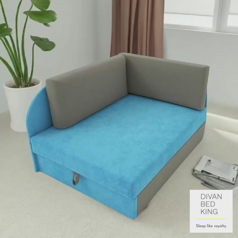 Cuboid Blue Grey Cotton Corner Sofa Bed with Storage