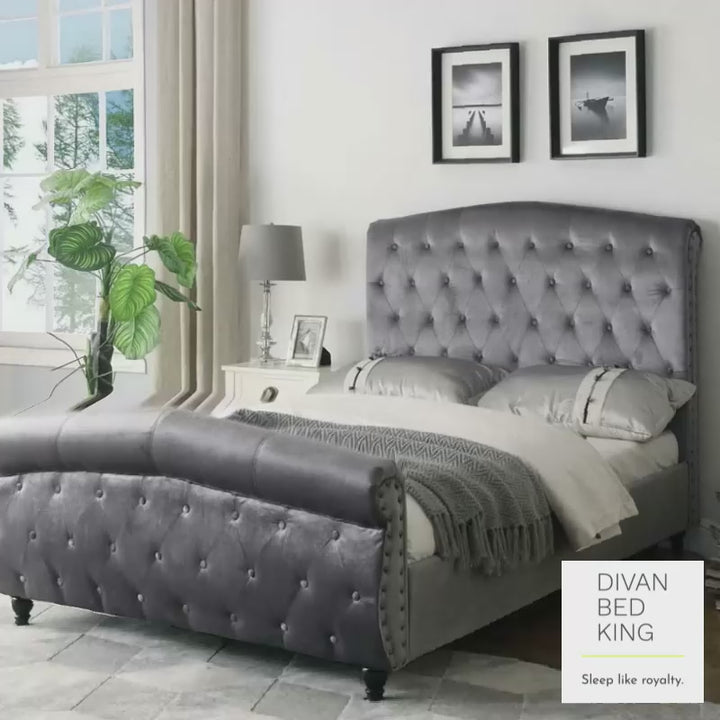 Gabrielle Grey Pewter Velvet Velour Bed Frame