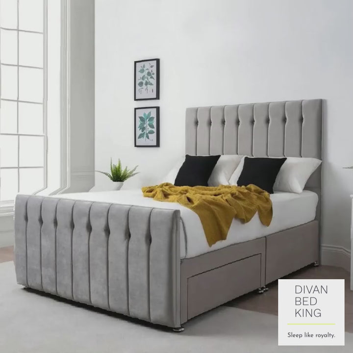 Lincoln Divan Bed with Tall Floor Standing Headboard and High Footboard