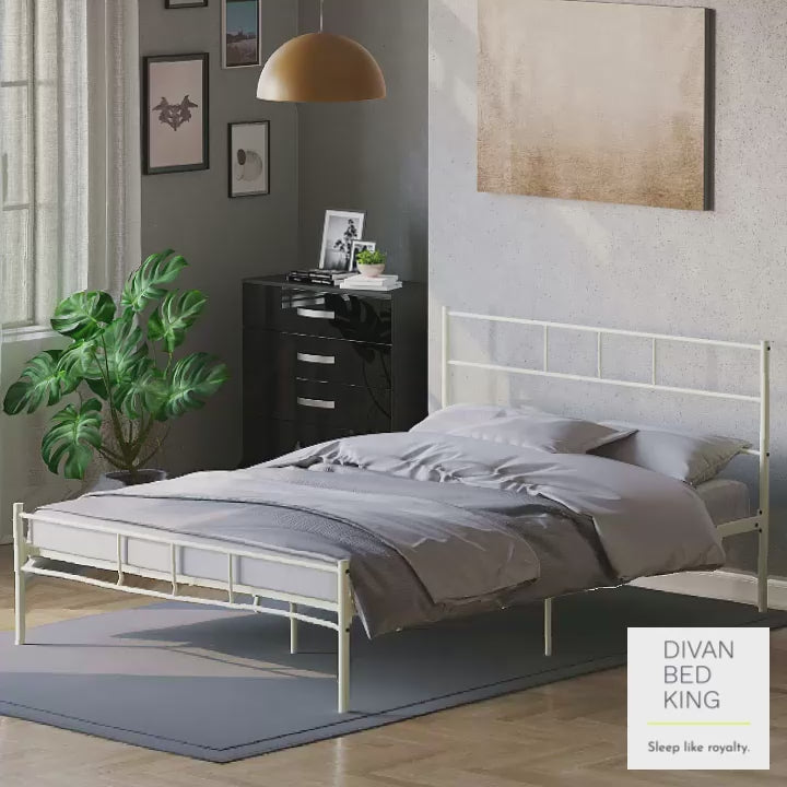 Mathias White Steel Metal Bed Frame with Drawer Options