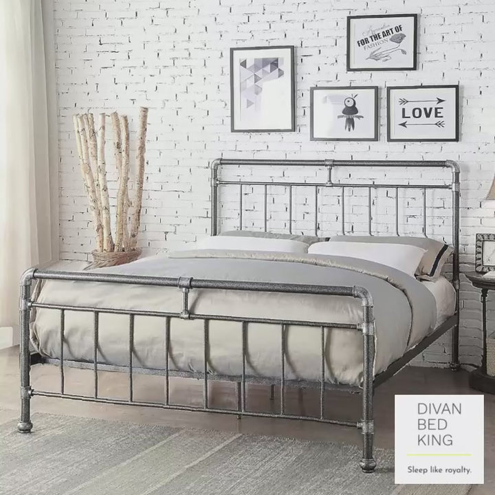 Silas Steel Grey Metal Hospital Vintage Rustic Style Bed Frame