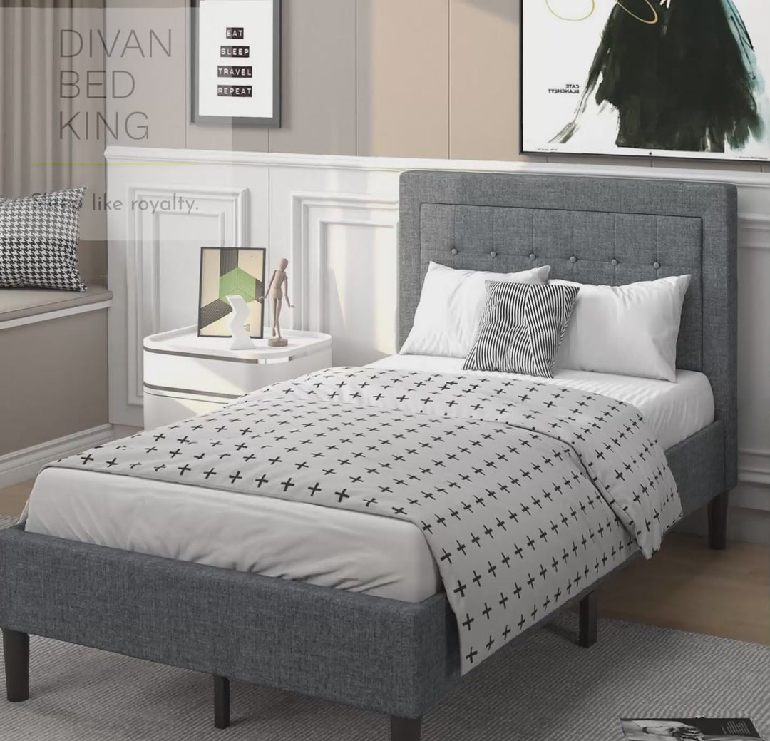 Chelsea 3ft Single Grey Cotton Bed with Buttoned Headboard