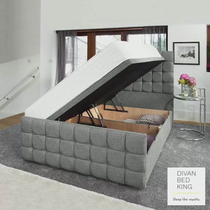 Aria Cube Luxury Ottoman Divan with Floorstanding Headboard and Footboard